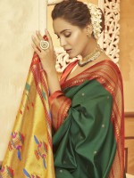 Dark Green Soft Silk Paithani Print Saree